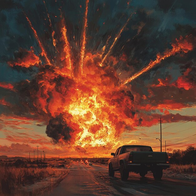 El vehículo envía la rampa de salida quemando la explosión lejos del cielo emocional por encima2