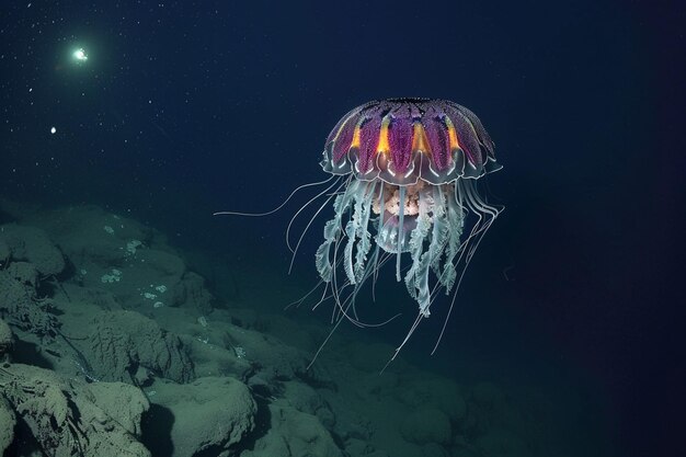 Foto un vehículo de exploración de aguas profundas descubriendo una nueva especie generativa ai