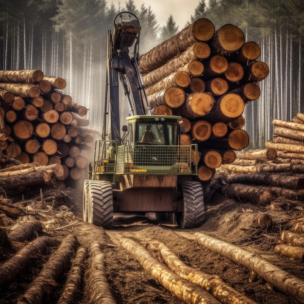 Vehículo forestal para la industria de la madera tala bosque sano generativo Ai