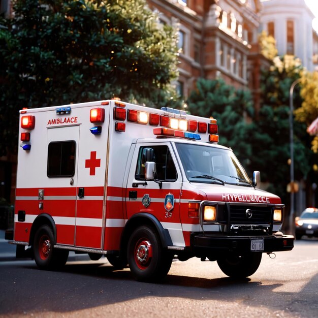 Foto vehículo de respuesta de emergencia de ambulancia para llevar a las víctimas médicas al hospital