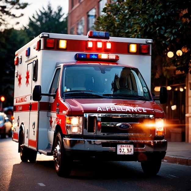 Foto vehículo de respuesta de emergencia de ambulancia para llevar a las víctimas médicas al hospital