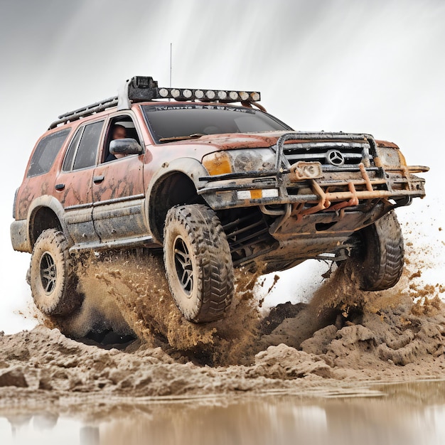 Foto vehículo todo terreno 4x4 en el barro