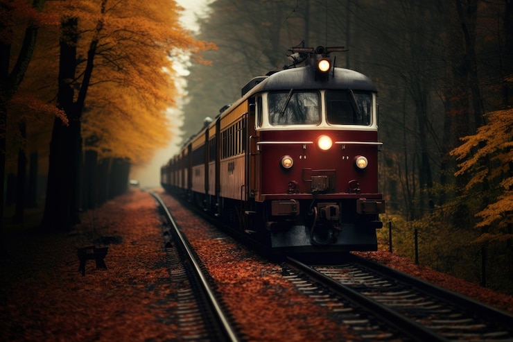 Foto vehículo de tren de otoño al aire libre