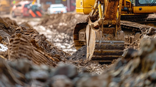 Los vehículos de construcción masivos están trabajando duro excavando el suelo para dar paso a un mejor