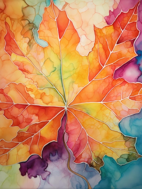 Veias de folha de sicômoro em aquarela vibrante geradas por IA