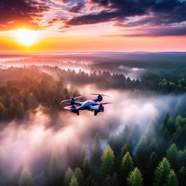 Veículo aéreo não tripulado deslizando pelas nuvens