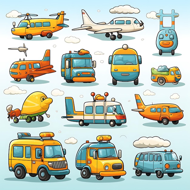 veículo de desenho animado carro caminhão ônibus avião clipart