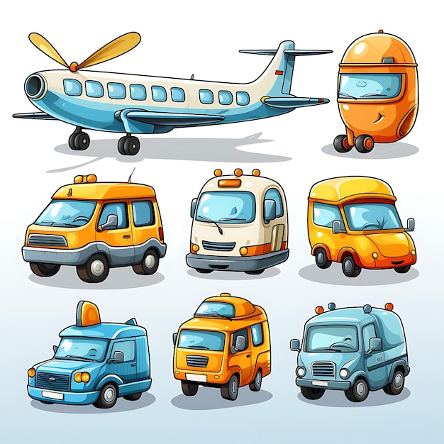 veículo de desenho animado carro caminhão ônibus avião clipart