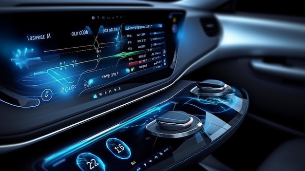 Foto veículo elétrico technologyforward exibição de informações de controle de iu de ia generativa