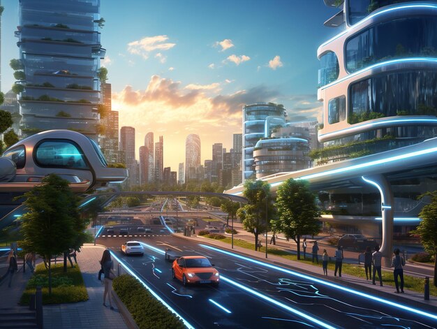 Veículos autônomos em cidades inteligentes gerados pela IA