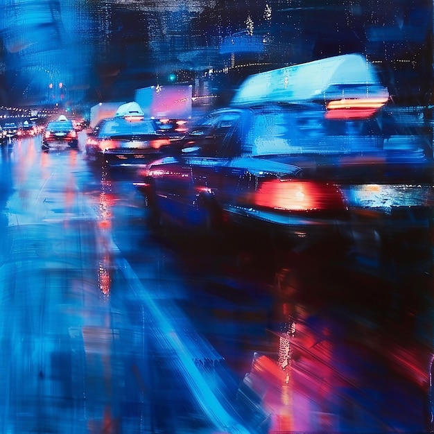 Veículos em velocidade obscura azul na atual cidade rush759