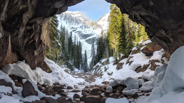 Veja a neve amolecida em uma caverna Recurso criativo gerado por IA