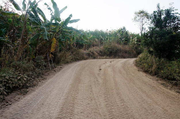 Veja a paisagem do trator para os viajantes de serviço visitam a montanha Phu Pa Po ou Fuji City Loei na estrada de solo laterítico para Phu Luang em Loei Tailândia