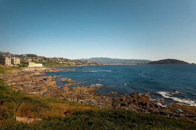 Veja as rias baixas, a foz do rio em vigo, galiza, espanha.