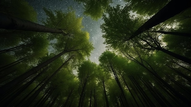 Veja até as copas das árvores em uma floresta AI Generative