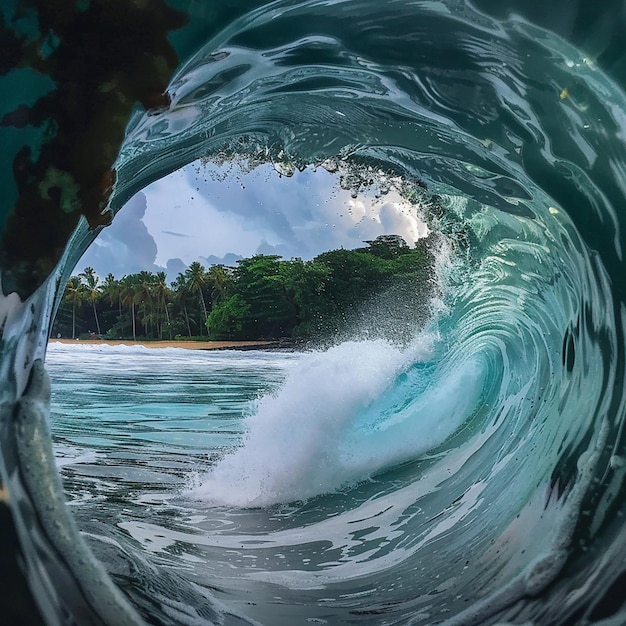 Foto veja o interior da enorme onda de ruptura