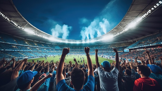 Veja o interior do estádio de futebol com fãs no jogo do estádio e celebração de pessoas do público