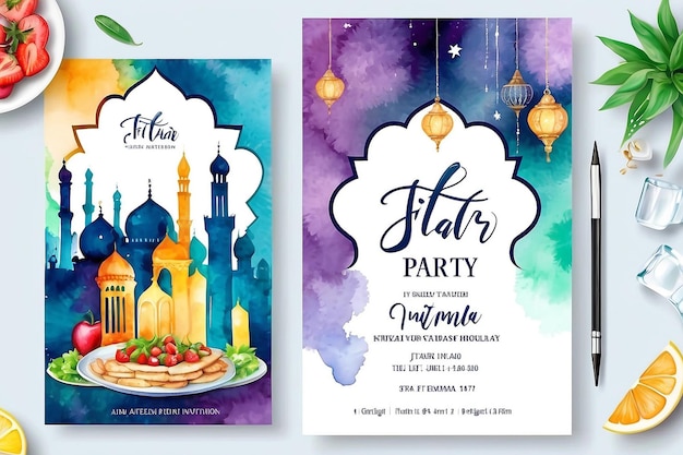 Vektor Aquarell vertikale Iftar Party Einladung Vorlage