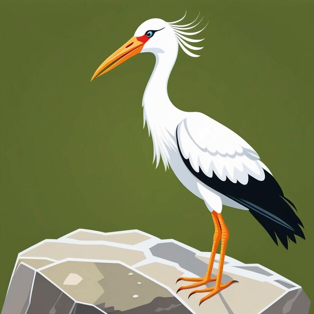 Foto vektor-cartoon-weißer storch auf stein