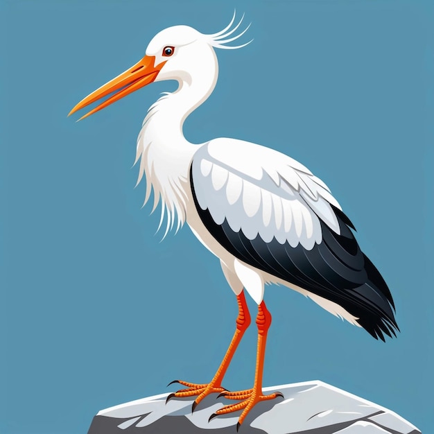 Foto vektor-cartoon-weißer storch auf stein