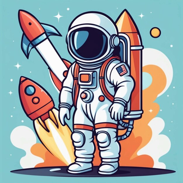 Vektor Cute Astronaut mit Raketentasche Cartoon-Vektor-Illustration