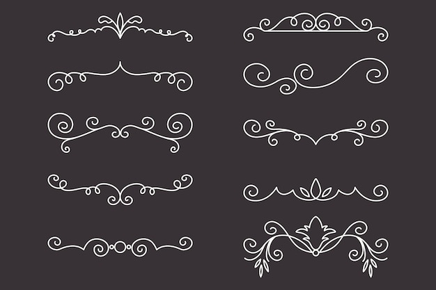 Vektor-dekorative lineare Trennwände Set Vintage-Rahmen-Design-Elemente Filigreen Dekorative Ränder