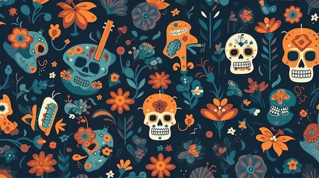 Vektor-Dia de Muertos-Muster im flachen Design Cinco de Mayo Mexikos entscheidender Moment