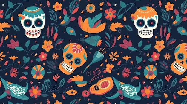 Vektor-Dia de Muertos-Muster im flachen Design Cinco de Mayo Mexikos entscheidender Moment