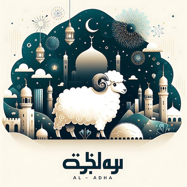 Vektor Eid al Adha ein Schaf mit dem Wort Schaf