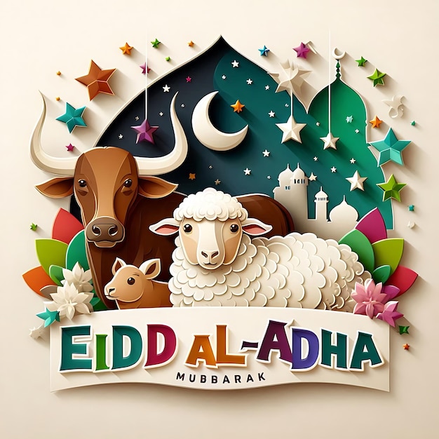 Vektor Eid al-Adha ein Schild für ein arabisches arabisches Fest mit der Aufschrift arabisch