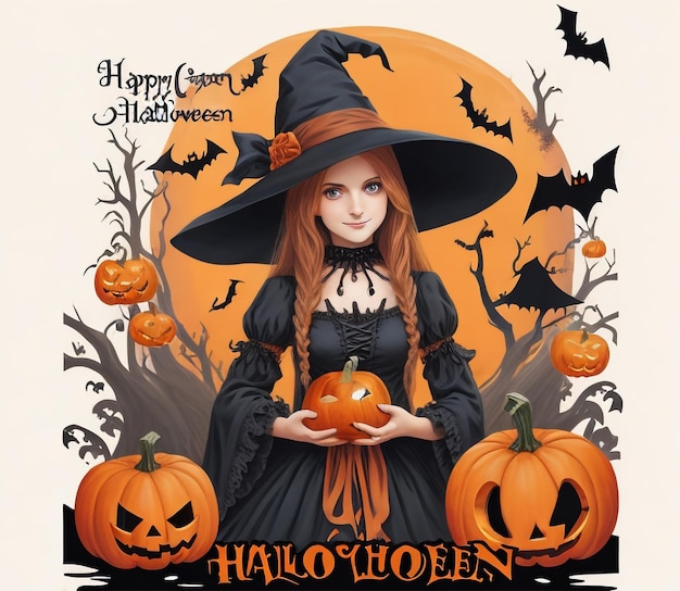 Vektor-Halloween-Thema mit Hexenhut, gotischer Kunst, gruseligem T-Shirt-Design im Vektorstil