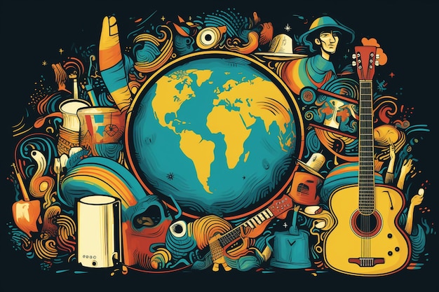 Vektor-Handgezeichneter Hintergrund für die Feier des Weltmusiktages
