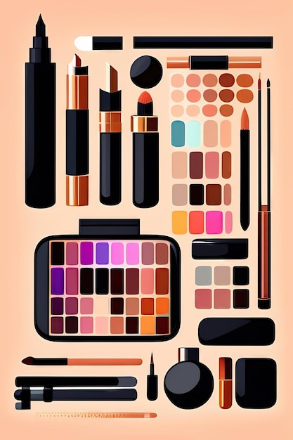 Vektor-Icon-Set mit Make-up-Zubehör. Kosmetik-Accessoires-Line-Art-Set