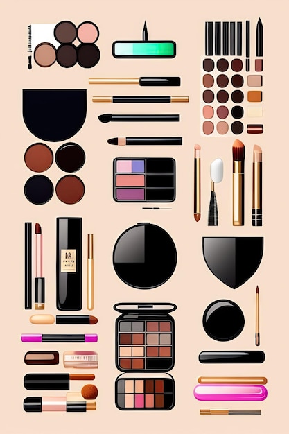 Vektor-Icon-Set mit Make-up-Zubehör. Kosmetik-Accessoires-Line-Art-Set