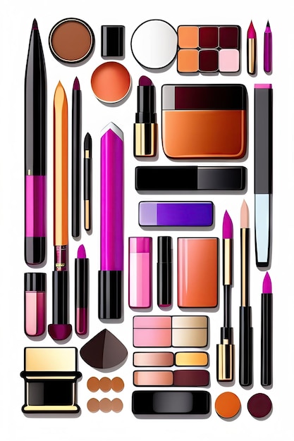 Vektor-Icon-Set mit Make-up-Zubehör. Kosmetik-Accessoires-Line-Art-Set