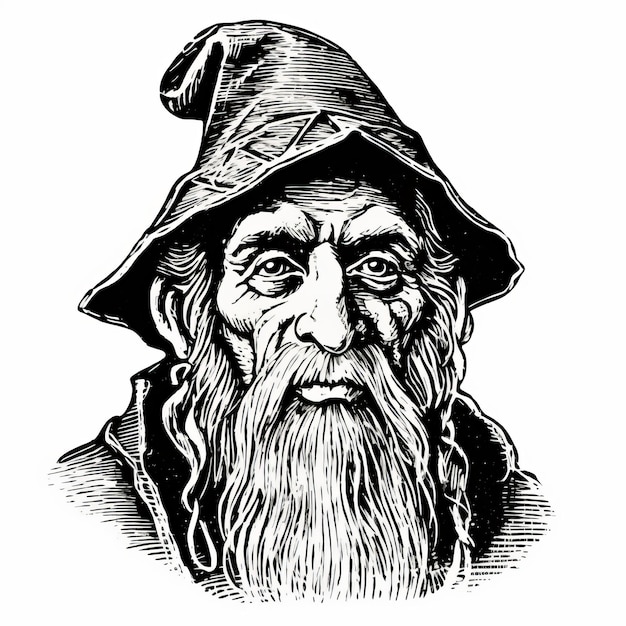 Vektor-Illustration des alten Mannes mit Hut und langem Bart