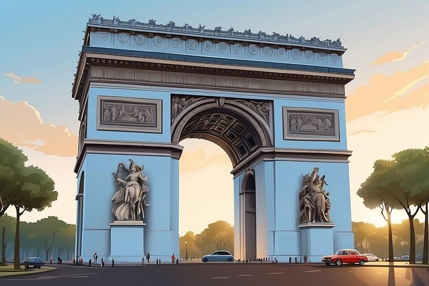 Foto vektor-illustration des arc de triomphe, eines weltberühmten historischen monuments von paris