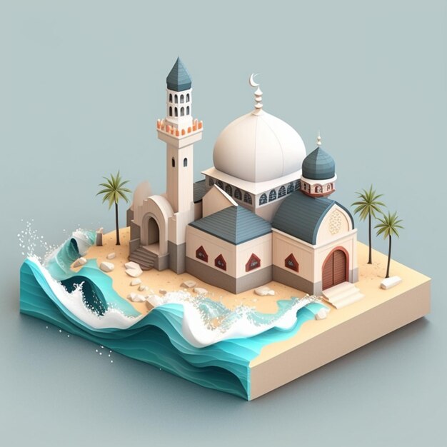 Vektor-Illustration isometrische Moschee isometrische 3D-Moschee für Ramadan-Design Generative Ai