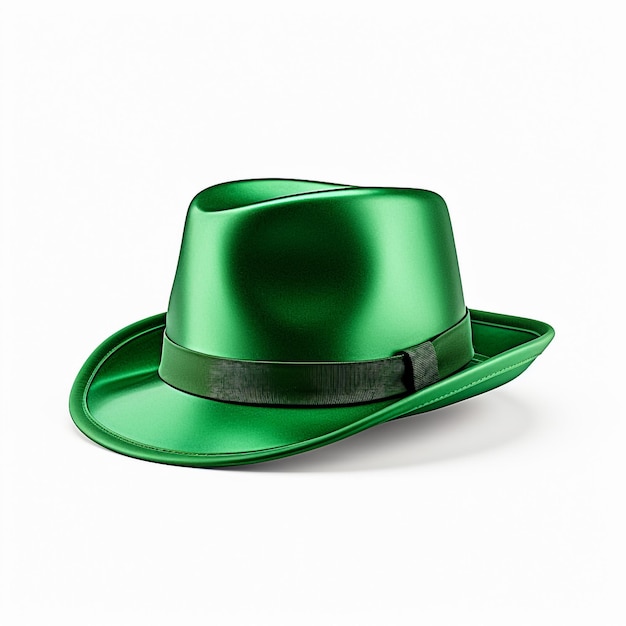 Vektor-Illustration mit 3D-realistischem grünen Kobold-Zylinder mit grünem Kleeblatt, St. Patricks Day-Konzeptdesign, klassischem Retro-Vintage-Zylinder isoliert auf schwarzem Hintergrund