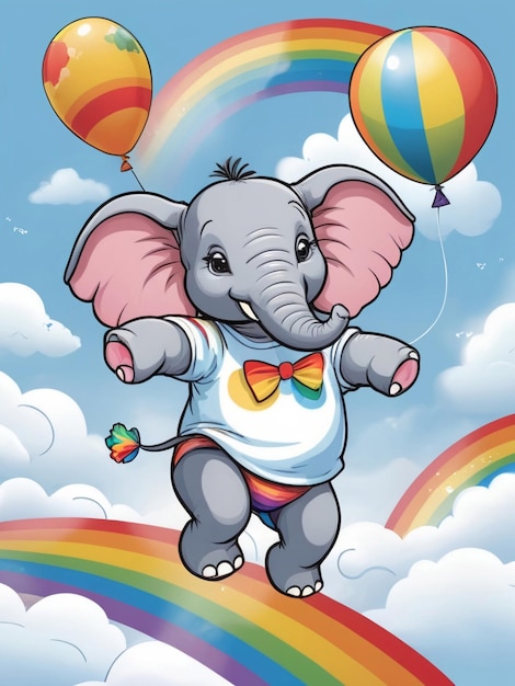 Vektor-Illustration T-Shirt-Design Elefant tanzt auf einem Regenbogen