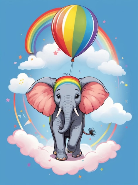 Vektor-Illustration T-Shirt-Design Elefant tanzt auf einem Regenbogen