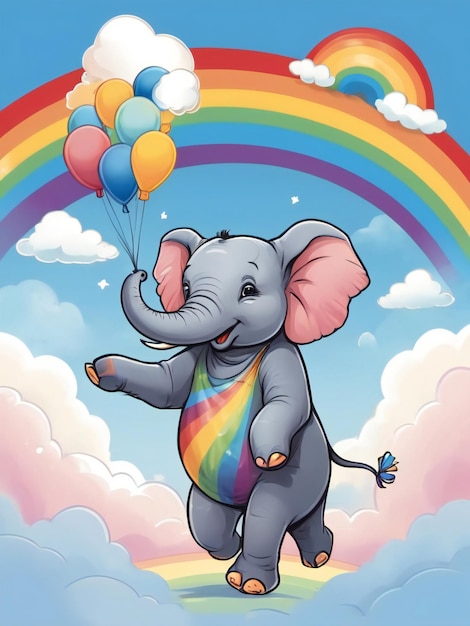 Vektor-Illustration T-Shirt-Design Elefant tanzt auf einem Regenbogen