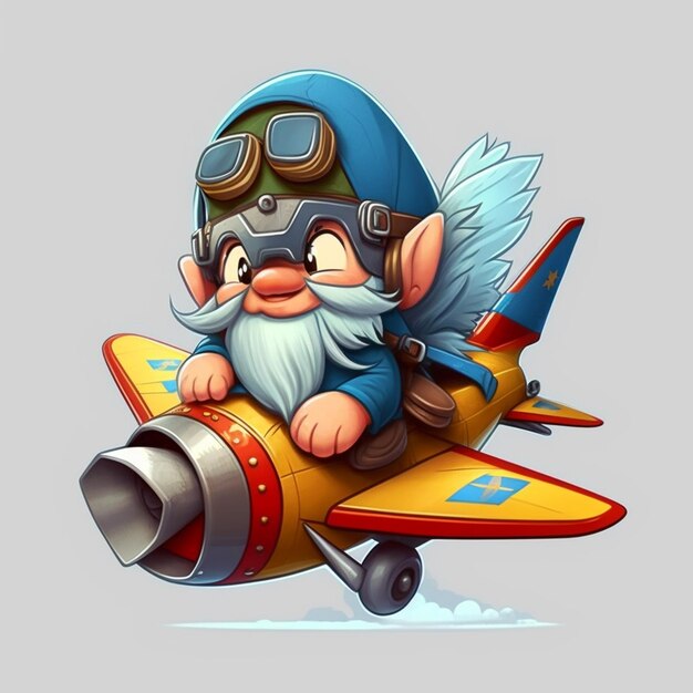 Vektor-Illustration von Gnome, der auf einem Flugzeug fährt