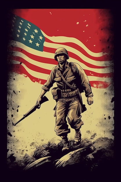 Vektor-Illustration von Soldaten und Nationalflagge anlässlich des Veteranentages