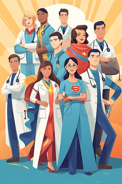 Vektor-Illustration von Super-Schwestern und Super-Ärzten