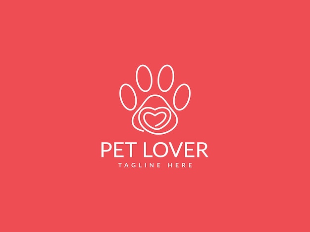Vektor-Illustrationslinie von Pet Love-Logo, Vorlage für das Paw-Heart-Logo