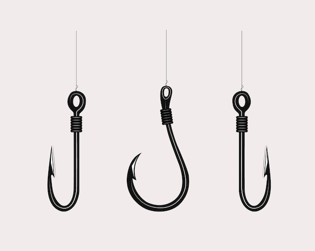 Vektor-Satz von Fischhaken Angler-Ikonen Silhouette Illustrationen