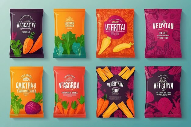 Vektor-Satz von Vorlagen für die Verpackung vegetarischer Lebensmittel, Etiketten, Banner, Poster, Identitätsbranding