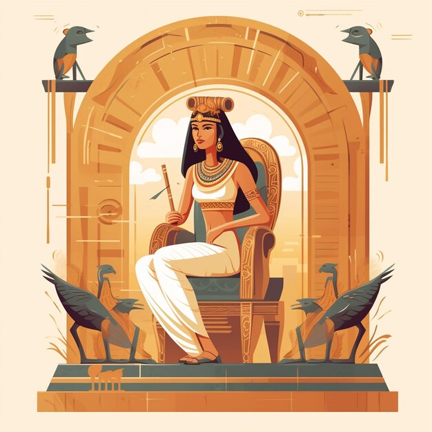 Foto vektor schöne ägyptische pharaohgöttin kleopatra aquarell zeichnung vektor illustration