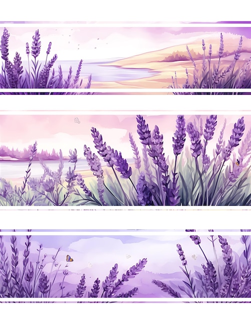 Foto vektor-set für lavendel-themen-banner-postkarten